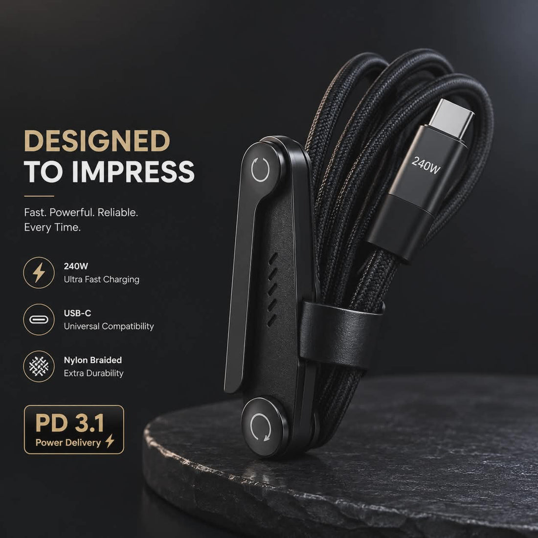 240W Foldable USB - C Fast charging Cable organizer